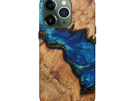 iPhone 13 Pro Wood+Resin Live Edge Phone Case - Caritta (Teal & Gold, 588713) For Cheap