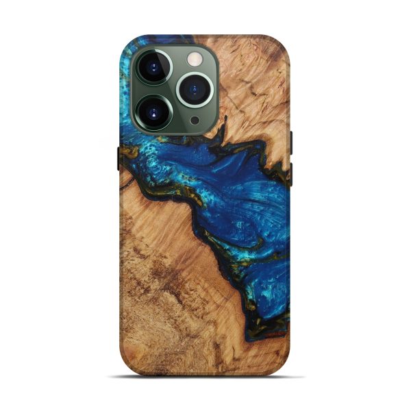 iPhone 13 Pro Wood+Resin Live Edge Phone Case - Caritta (Teal & Gold, 588713) For Cheap