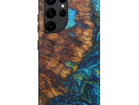 Galaxy S22 Ultra Wood+Resin Live Edge Phone Case - Sieber (Teal & Gold, 594897) Online Hot Sale