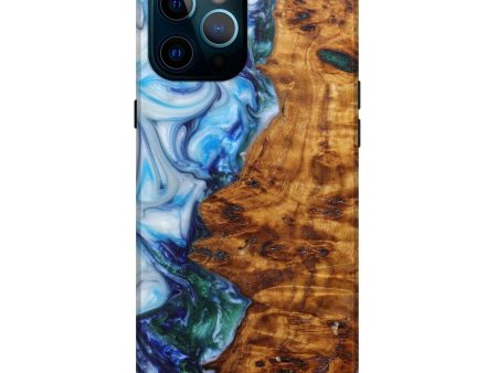 iPhone 12 Pro Max Wood+Resin Live Edge Phone Case - Yousef (Light Blue, 589812) For Sale