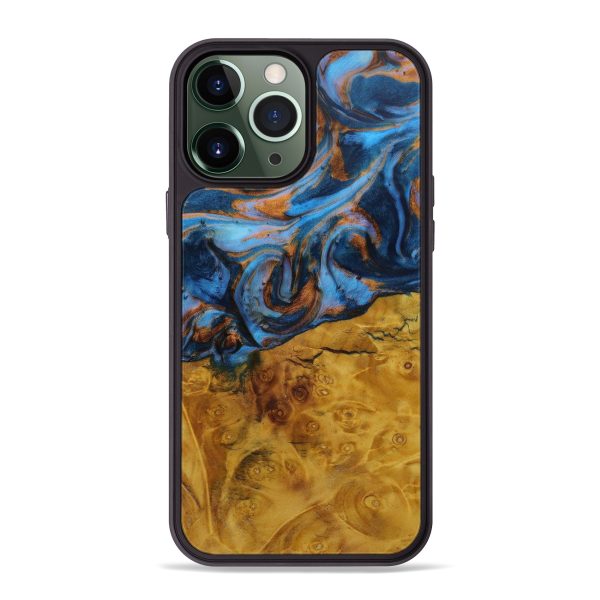 iPhone 13 Pro Max Wood+Resin Phone Case - Cody (Teal & Gold, 590738) Fashion