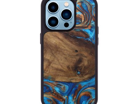 iPhone 14 Pro Wood+Resin Phone Case - Ursala (Teal & Gold, 588412) Online now