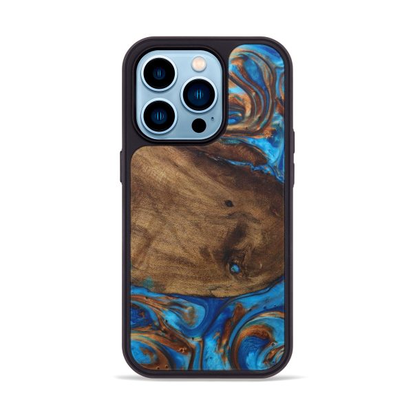 iPhone 14 Pro Wood+Resin Phone Case - Ursala (Teal & Gold, 588412) Online now