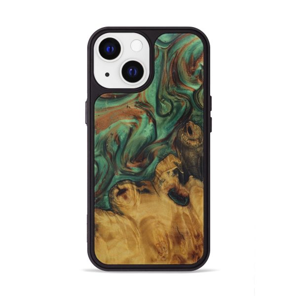 iPhone 13 Wood+Resin Phone Case - Fronnie (Dark Green, 590931) Cheap