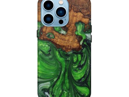 iPhone 14 Pro Wood+Resin Live Edge Phone Case - Belinda (Dark Green, 587058) Hot on Sale