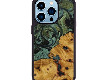 iPhone 14 Pro Wood+Resin Phone Case - Veronica (Dark Green, 590016) on Sale