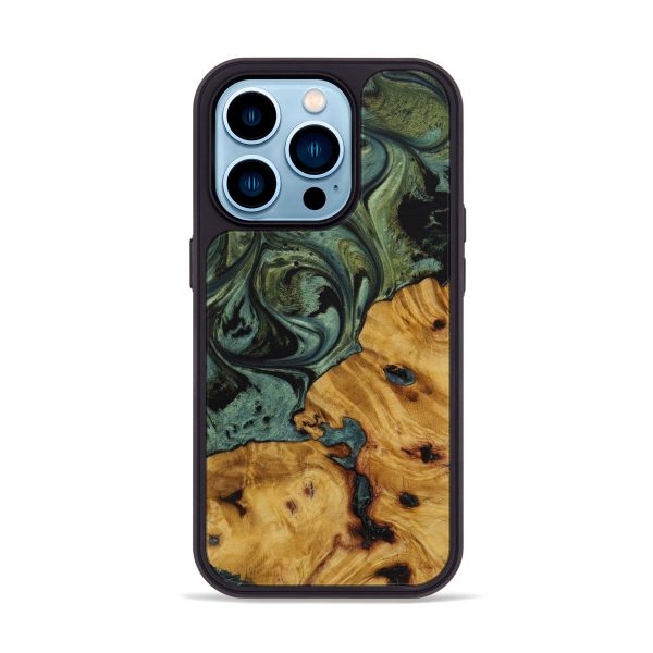 iPhone 14 Pro Wood+Resin Phone Case - Veronica (Dark Green, 590016) on Sale