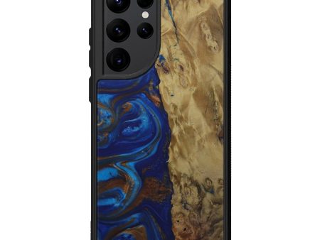 Galaxy S22 Ultra Wood+Resin Phone Case - Rylie (Teal & Gold, 587119) For Sale