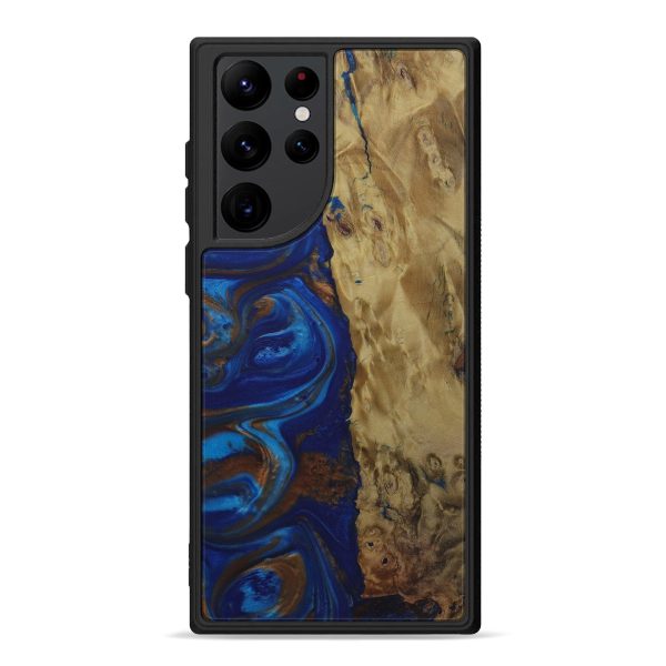 Galaxy S22 Ultra Wood+Resin Phone Case - Rylie (Teal & Gold, 587119) For Sale