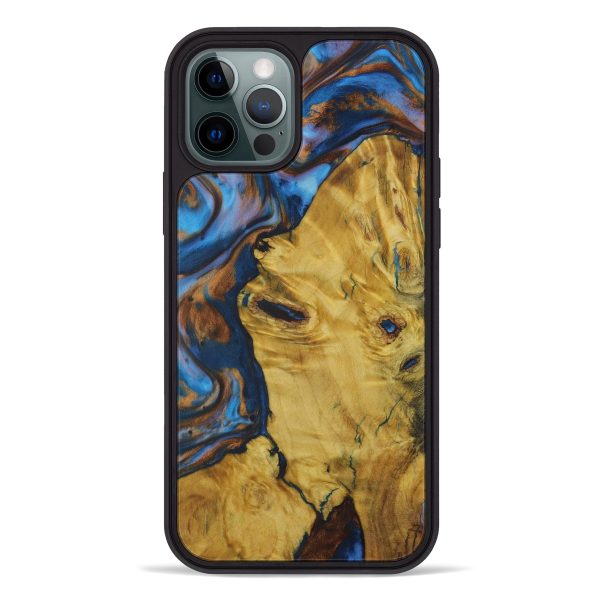 iPhone 12 Pro Wood+Resin Phone Case - Aron (Teal & Gold, 590782) Online