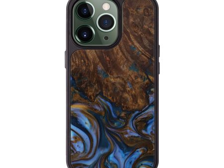 iPhone 13 Pro Wood+Resin Phone Case - Yael (Teal & Gold, 594972) Supply