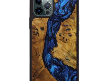 iPhone 12 Pro Wood+Resin Phone Case - Reynaldo (Dark Blue, 593200) For Cheap