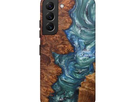 Galaxy S22 Wood+Resin Live Edge Phone Case - Cat (Light Blue, 593314) Hot on Sale