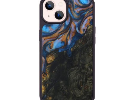 iPhone 14 Wood+Resin Phone Case - Rolly (Teal & Gold, 590815) Hot on Sale