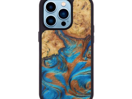 iPhone 14 Pro Wood+Resin Phone Case - Shiroshi (Teal & Gold, 588500) For Sale