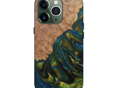 iPhone 13 Pro Wood+Resin Live Edge Phone Case - Christin (Teal & Gold, 590677) Online