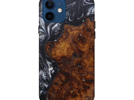 iPhone 12 Wood+Resin Live Edge Phone Case - Herbert (Black & White, 591797) For Sale