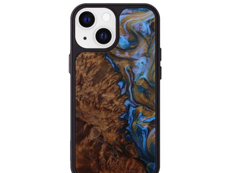 iPhone 13 mini Wood+Resin Phone Case - Shanika (Teal & Gold, 594961) Cheap