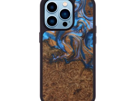 iPhone 14 Pro Wood+Resin Phone Case - Brahman (Teal & Gold, 588457) Discount