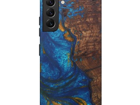 Galaxy S22 Plus Wood+Resin Live Edge Phone Case - HuuLiem (Teal & Gold, 592351) on Sale