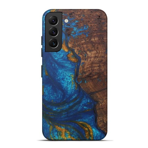 Galaxy S22 Plus Wood+Resin Live Edge Phone Case - HuuLiem (Teal & Gold, 592351) on Sale