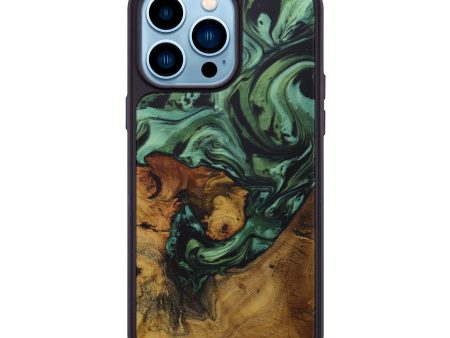 iPhone 14 Pro Max Wood+Resin Phone Case - Winonah (Dark Green, 587291) Cheap