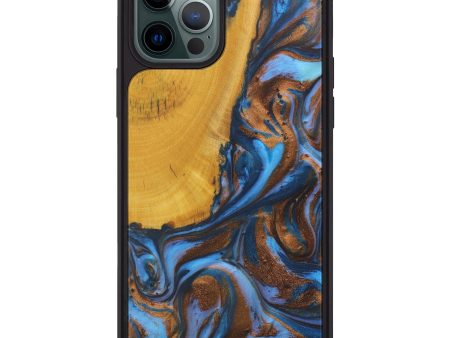 iPhone 12 Pro Max Wood+Resin Phone Case - Hanhb (Teal & Gold, 588454) Sale