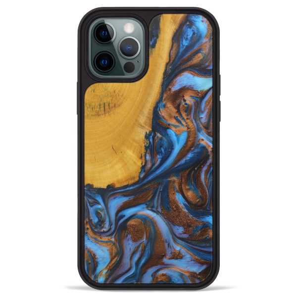 iPhone 12 Pro Max Wood+Resin Phone Case - Hanhb (Teal & Gold, 588454) Sale