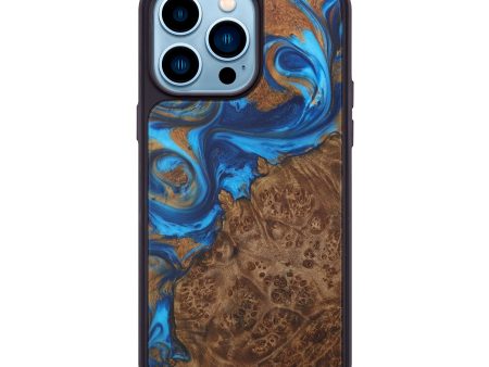 iPhone 14 Pro Max Wood+Resin Phone Case - Manon (Teal & Gold, 588449) Online Sale