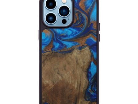 iPhone 14 Pro Max Wood+Resin Phone Case - Valma (Teal & Gold, 587126) Cheap