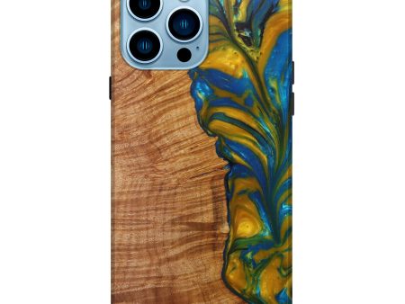 iPhone 14 Pro Max Wood+Resin Live Edge Phone Case - Astrix (Teal & Gold, 590029) Sale