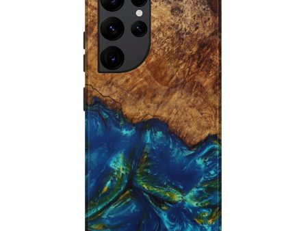 Galaxy S22 Ultra Wood+Resin Live Edge Phone Case - Marley (Teal & Gold, 588747) For Discount