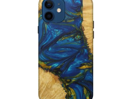 iPhone 12 Wood+Resin Live Edge Phone Case - Lew (Teal & Gold, 592326) Cheap