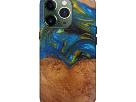 iPhone 13 Pro Wood+Resin Live Edge Phone Case - Phillie (Teal & Gold, 590664) Online now