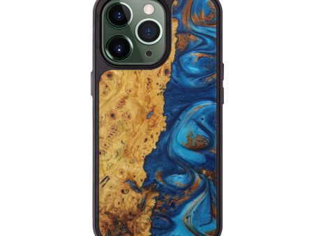 iPhone 13 Pro Wood+Resin Phone Case - Emmalyn (Teal & Gold, 589529) For Discount