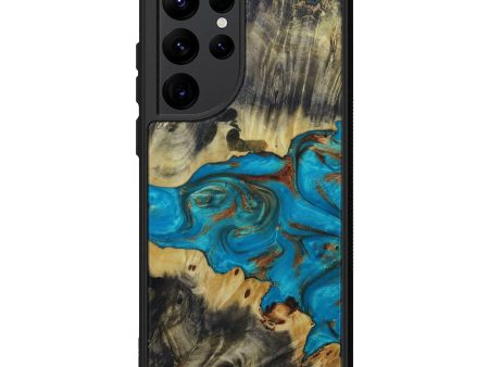 Galaxy S22 Ultra Wood+Resin Phone Case - Tetsuo (Teal & Gold, 589540) For Cheap