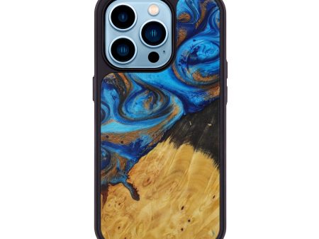 iPhone 14 Pro Wood+Resin Phone Case - Ulysses (Teal & Gold, 590789) For Discount