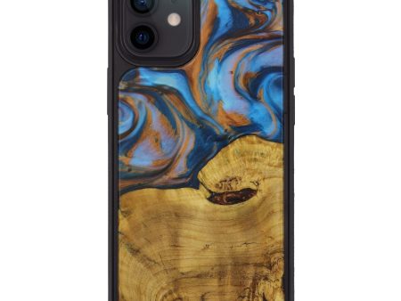 iPhone 12 Wood+Resin Phone Case - Eryn (Teal & Gold, 590813) Cheap