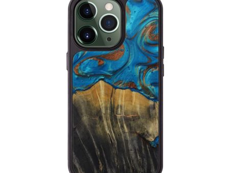 iPhone 13 Pro Wood+Resin Phone Case - Pradi (Teal & Gold, 589466) on Sale