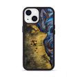 iPhone 13 Wood+Resin Phone Case - Cookie (Teal & Gold, 590739) For Sale