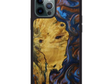 iPhone 12 Pro Wood+Resin Phone Case - Tech (Teal & Gold, 590706) For Sale