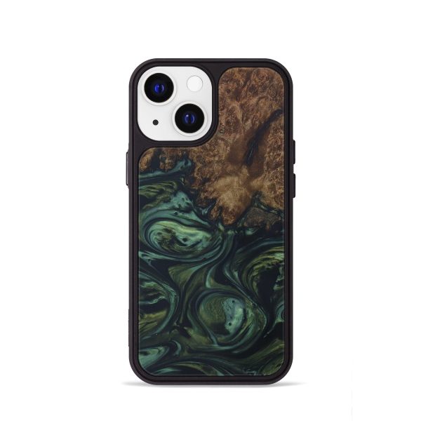 iPhone 13 mini Wood+Resin Phone Case - Ardra (Dark Green, 587216) Cheap