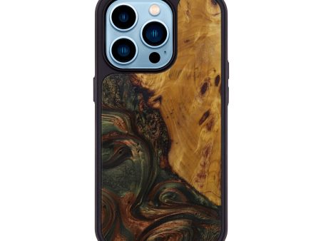 iPhone 14 Pro Wood+Resin Phone Case - Bria (Dark Green, 590985) Online Hot Sale