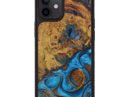 iPhone 12 Wood+Resin Phone Case - Carlton (Teal & Gold, 593744) Supply