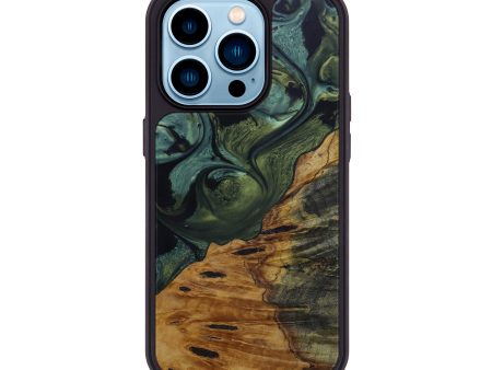 iPhone 14 Pro Wood+Resin Phone Case - Tica (Dark Green, 593639) Hot on Sale