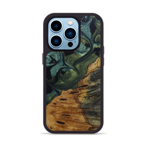 iPhone 14 Pro Wood+Resin Phone Case - Tica (Dark Green, 593639) Hot on Sale