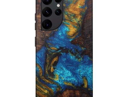 Galaxy S22 Ultra Wood+Resin Live Edge Phone Case - Merci (Teal & Gold, 592360) Sale