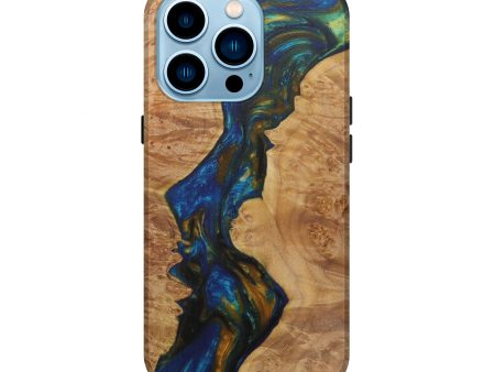 iPhone 14 Pro Wood+Resin Live Edge Phone Case - Base (Teal & Gold, 588715) Hot on Sale