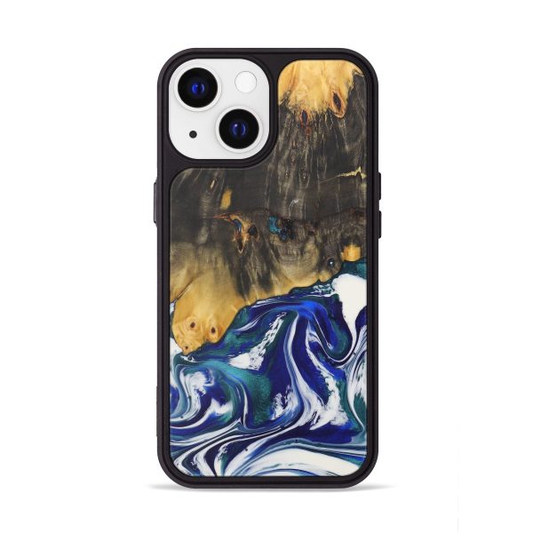 iPhone 13 Wood+Resin Phone Case - Lilllie (Dark Blue, 589857) Fashion