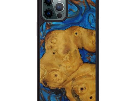 iPhone 12 Pro Wood+Resin Phone Case - Paola (Teal & Gold, 590718) Sale